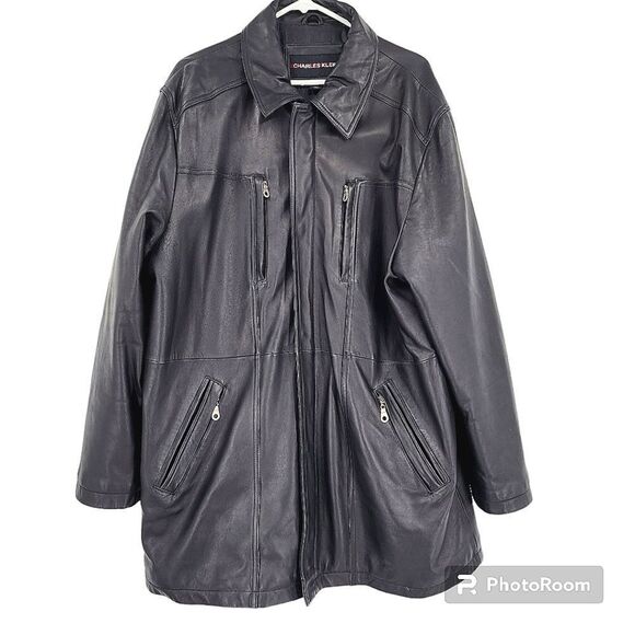 Charles Klien Mens Mid Lenght Black Leather Jacket‎ Size XL - Picture 1 of 9